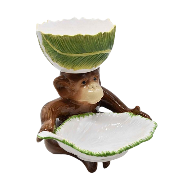 Macaco com bowl e petisqueira folha de banana