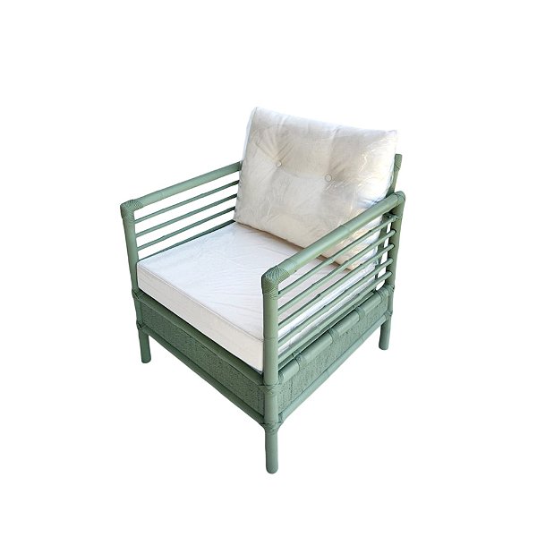 Poltrona bambu quadrada verde antigo com almofadas