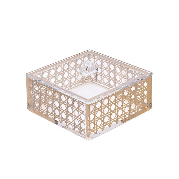 Caixa quadrada de acrílico e palhinha com tampa