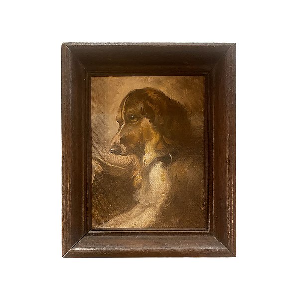 Quadro pintura à óleo cachorro com moldura de madeira 2