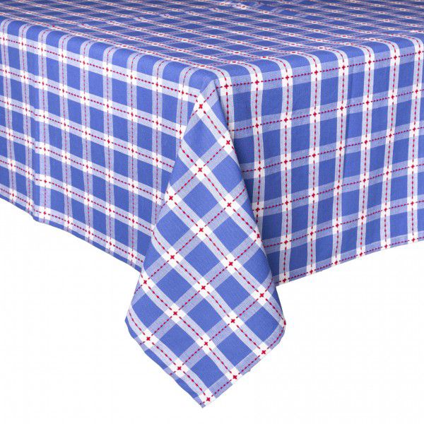 Toalha de Mesa Xadrez Azul Pespontada de vermelho1,80 x 1,80m quadrada