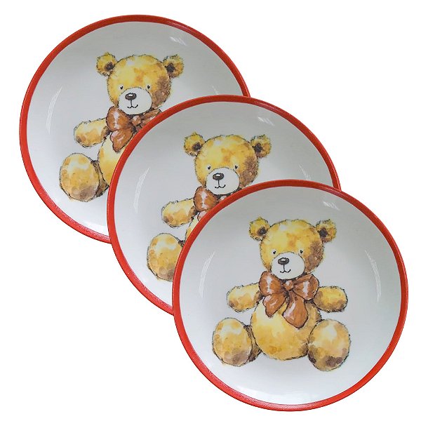 Kit 3 pratos sobremesa ursinho