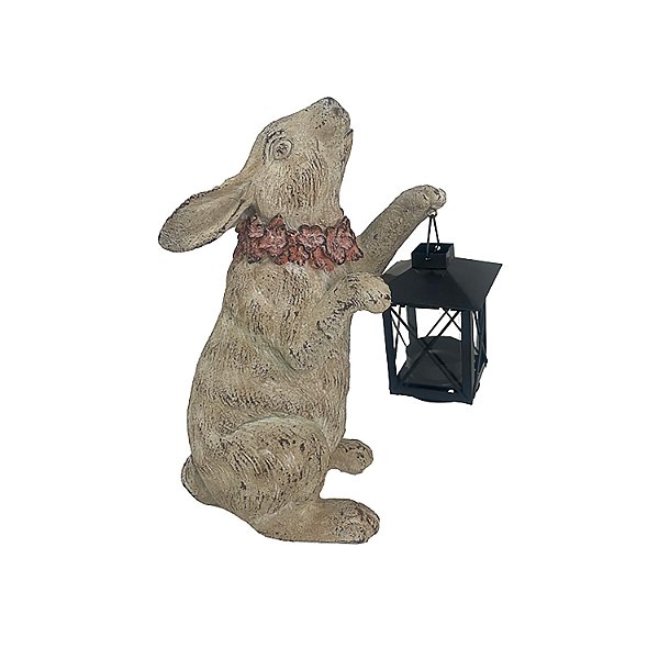 Coelho em resina com lanterna