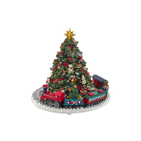 Enfeite mini árvore de Natal em resina decorada com trem