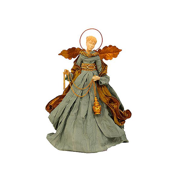 Anjo com auréola, asas e vestido dourado