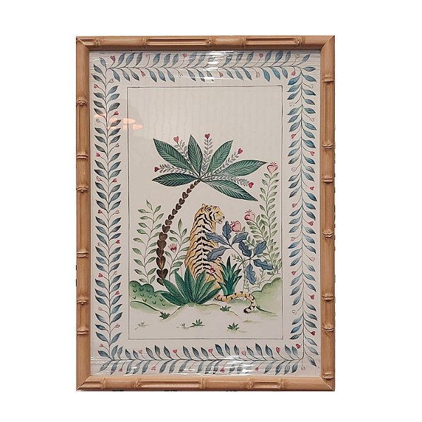 Quadro gravura de tigre e coqueiro