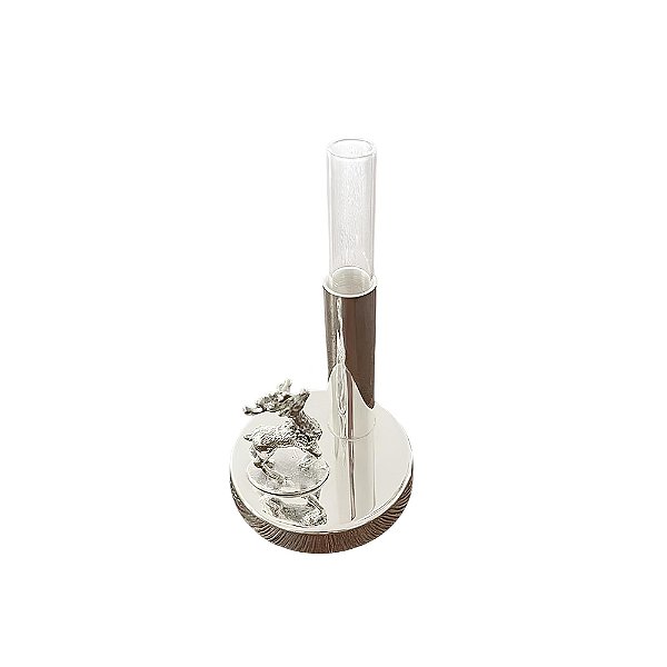 Vaso solitário de prata com rena