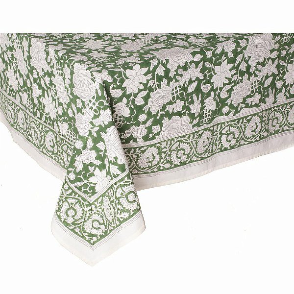 Toalha de mesa campestre floral branco e verde (4m)
