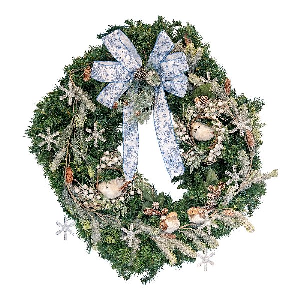 Guirlanda de passarinhos e laço floral azul (90 cm)