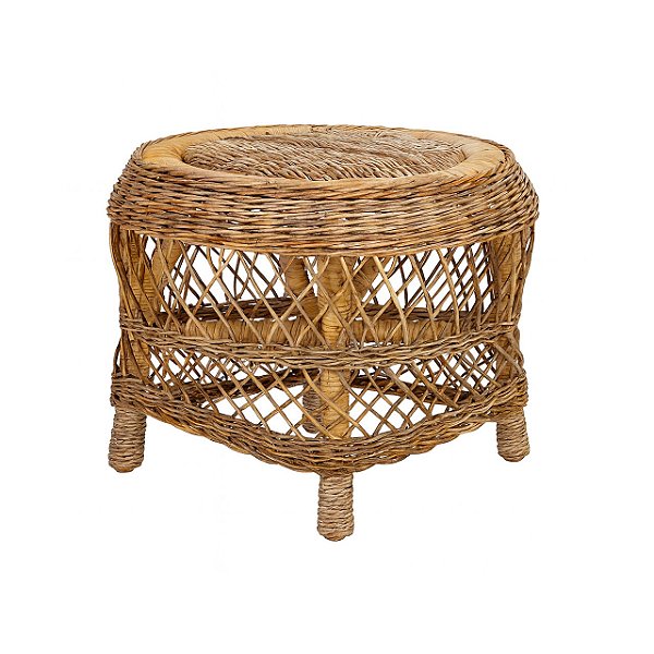 Banco/ mesa lateral redonda trançada em rattan