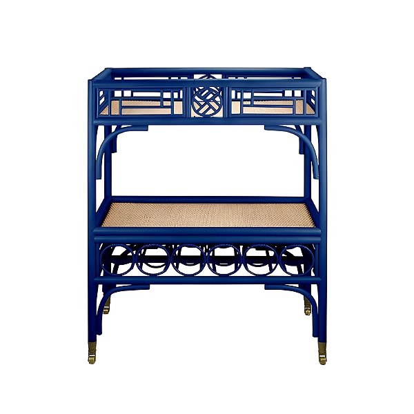 Carrinho de rattan azul marinho com detalhes