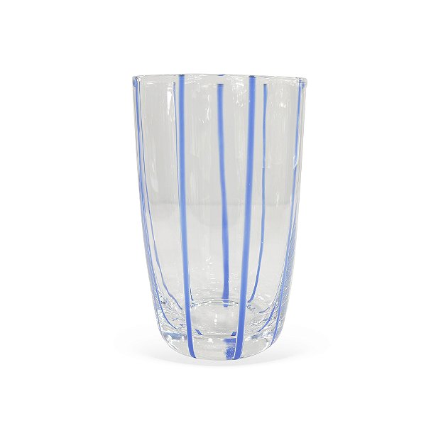 Jogo 6 copos altos vidro com listras azuis
