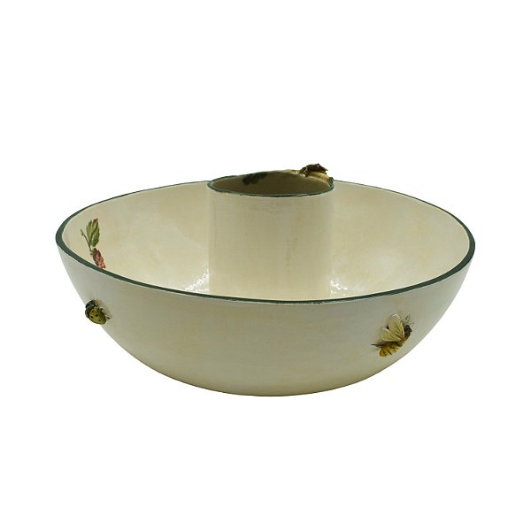 Bowl com aplique de insetos e pássaro e copo no centro