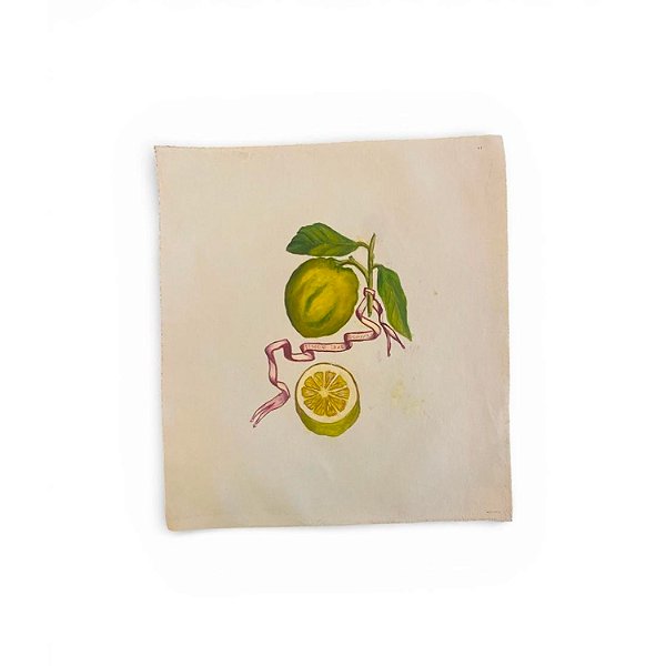 Mini lona com pintura de um limão e meio e fita vermelha