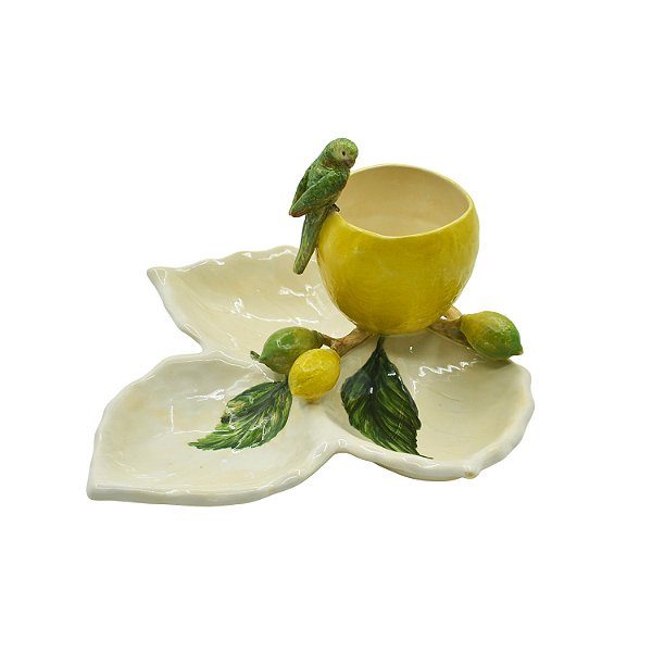 Petisqueira 3 folhas com bowl de limão e arara