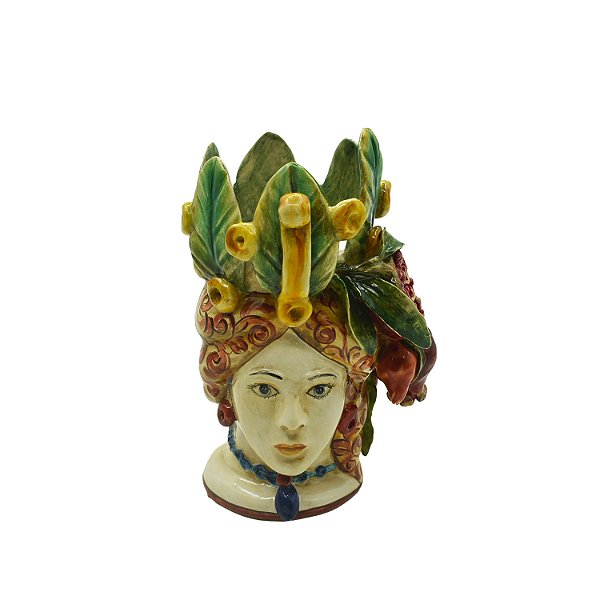 Mini vaso cabeça de mouro feminina com romãs PP