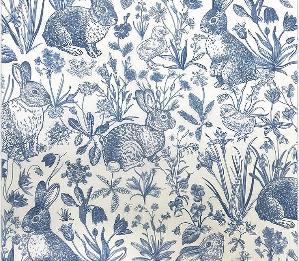 Toalha retangular coelhos azul (4m)