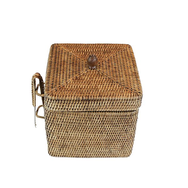 Balde de gelo em rattan quadrado com pegador