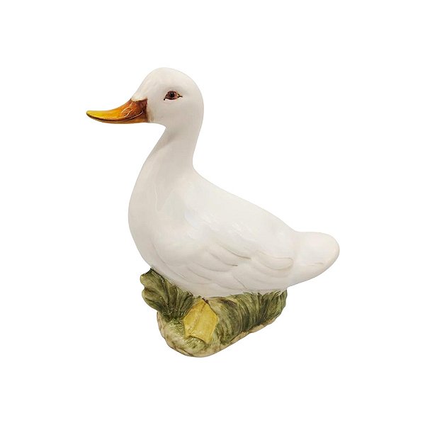 Pato decorativo de cerâmica branco