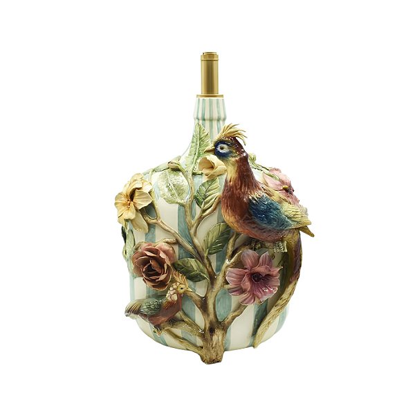 Base abajur garrafão com faisões e flores