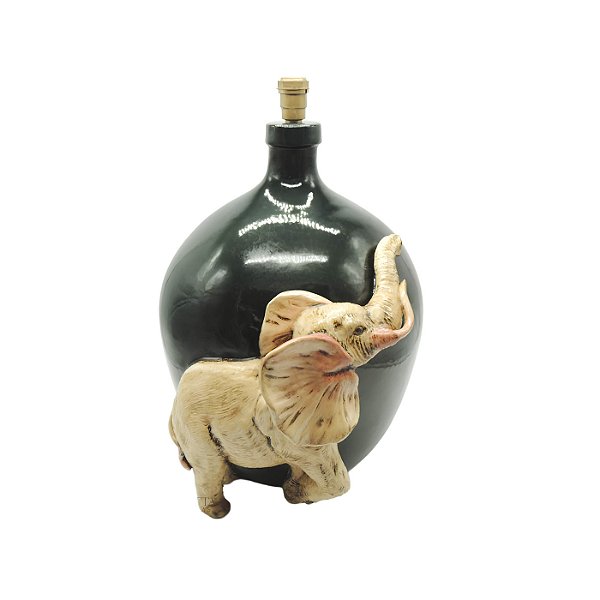 Base abajur garrafão verde com aplicação de elefante