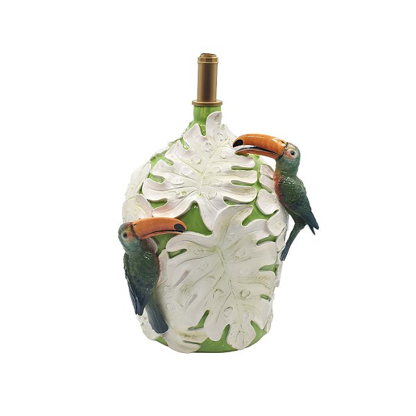 Base abajur garrafão com folhas costela de Adão e tucanos