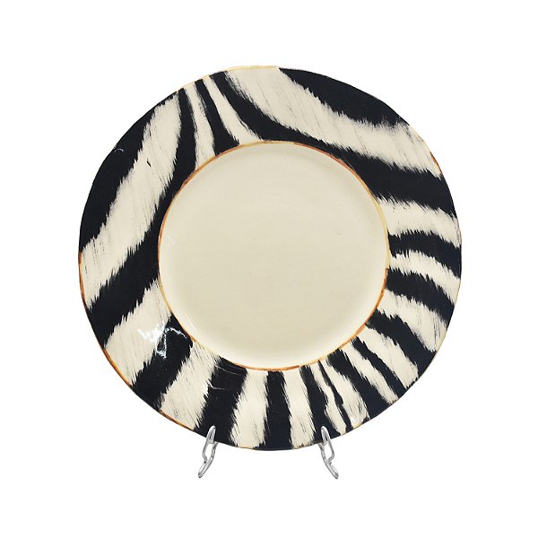 Prato raso amassado com borda em estampa zebra