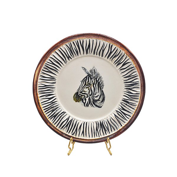 Prato sobremesa amassado zebra com borda em relevo