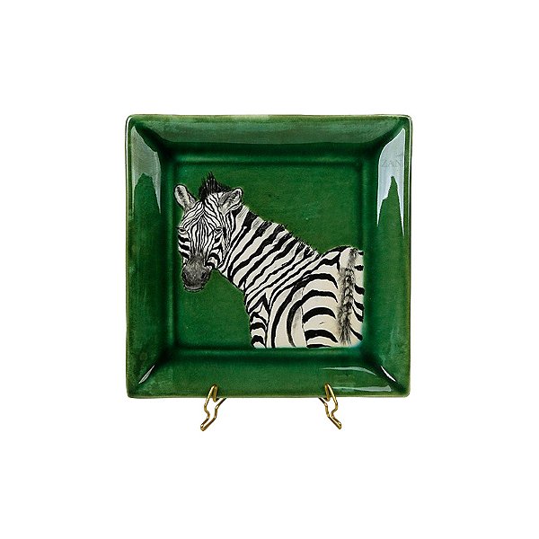 Cinzeiro quadrado zebra fundo verde