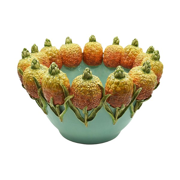 Cachepot Shabby G verde com abacaxis amarelos