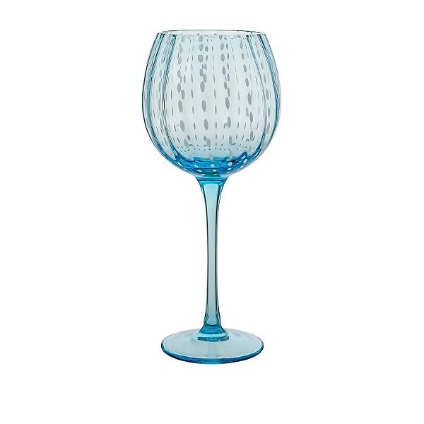 Taça vidro azul claro com pespontos brancos (jogo 6)