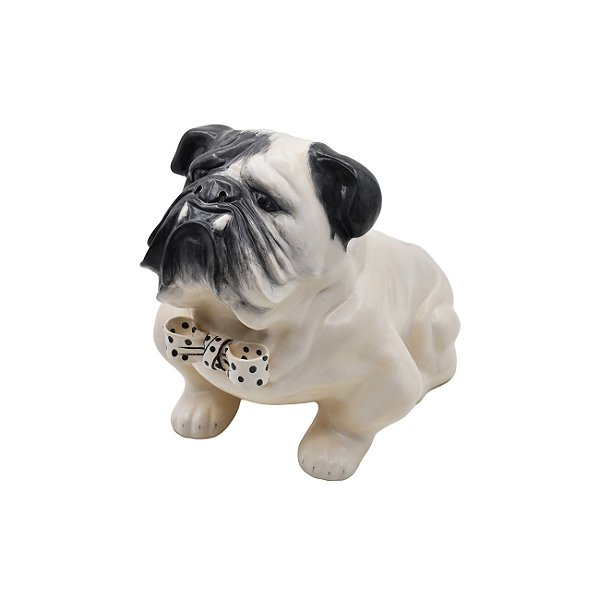 Vaso cachorro Bulldog branco sentado com gravata