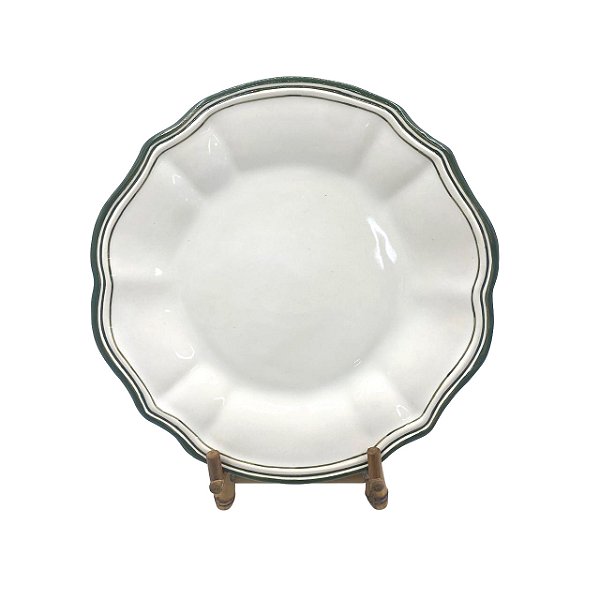 Prato sobremesa casual branco com frisos verdes