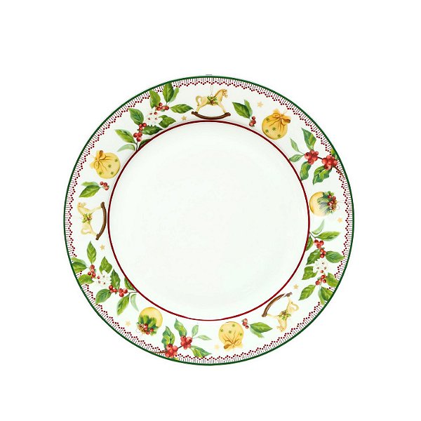 Prato raso porcelana com borda de desenhos de Natal (jogo 6)
