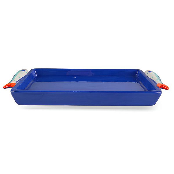 Bandeja em cerâmica azul com alças de sardinha 25 cm