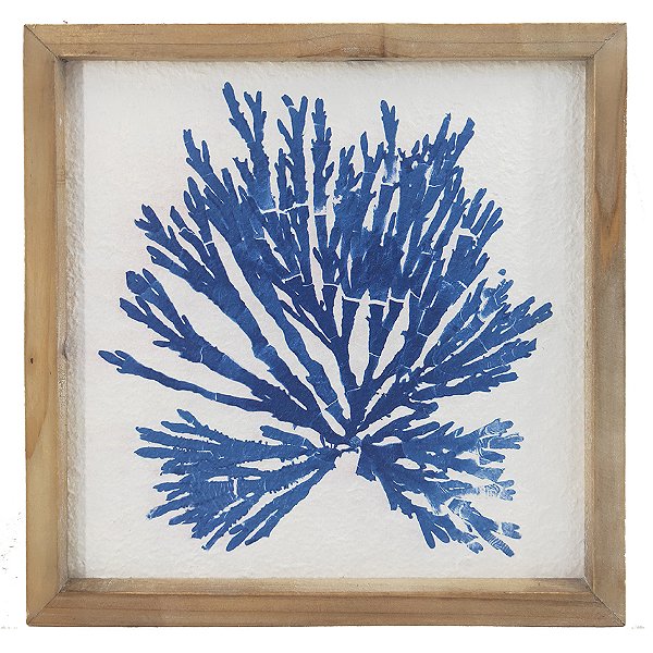 Quadro coral azul com moldura madeira 2