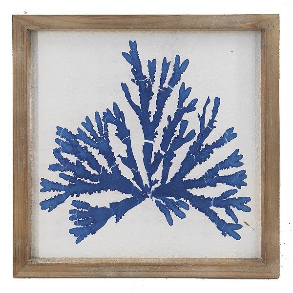 Quadro coral azul com moldura madeira 3