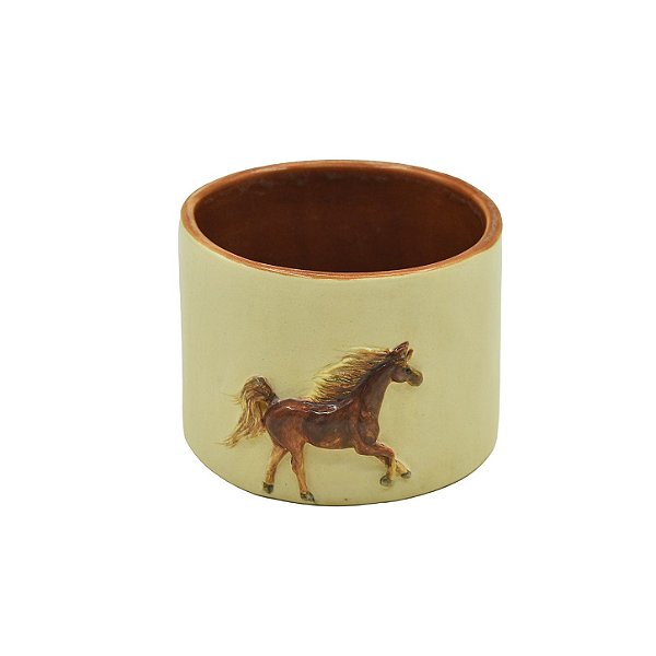 Mini vaso bege com aplique de cavalo galopando P