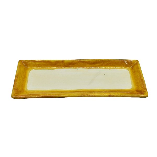 Bandeja fina com borda ocre para potes de banheiro