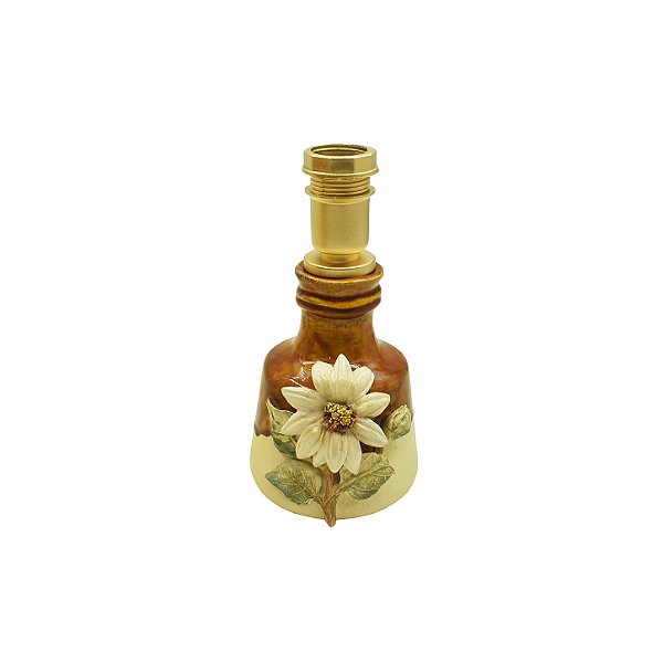 Mini base abajur ocre e faiança com aplique de flor