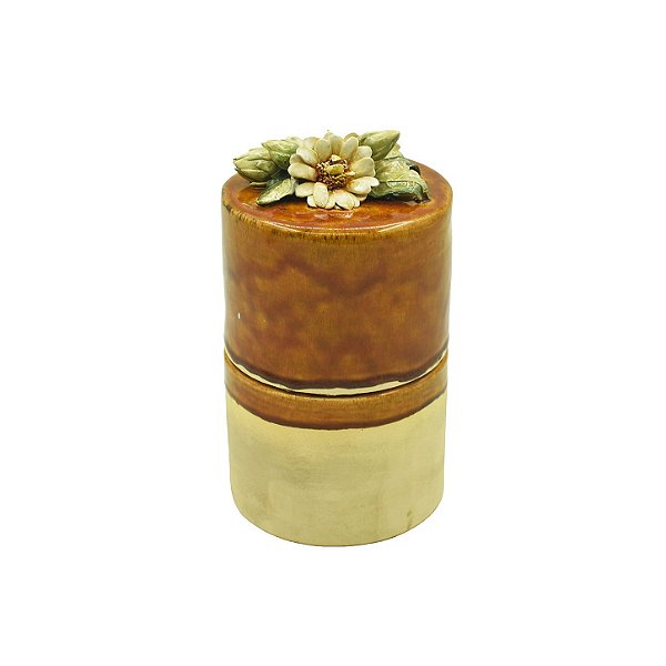 Porta vela redondo com tampa de flores