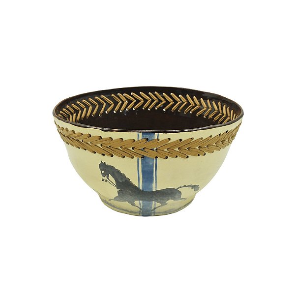 Cachepot Shabby com pintura de cavalo e couro trançado