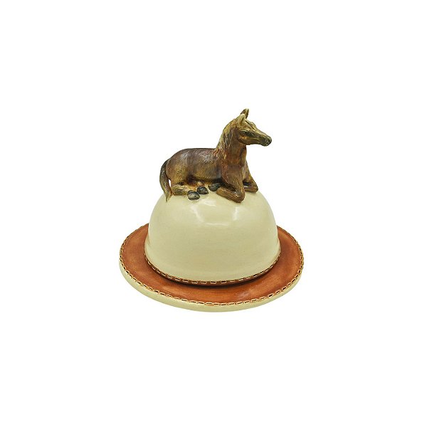 Manteigueira com aplique de cavalo na tampa