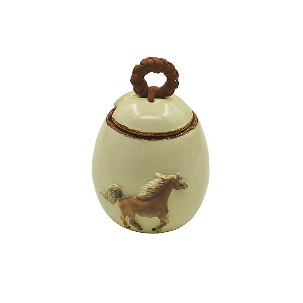 Açucareiro com aplique de cavalo e argola com couro