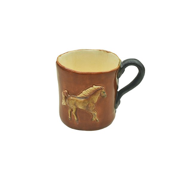 Caneca marrom com aplique de cavalo