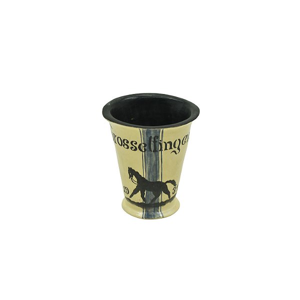 Mini vaso bege com azul marinho e pintura de cavalo