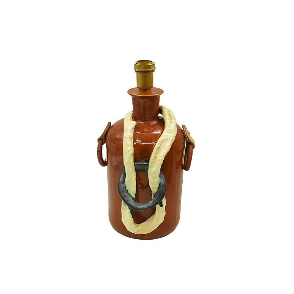 Base abajur terracota com aplique de corda e alças de couro