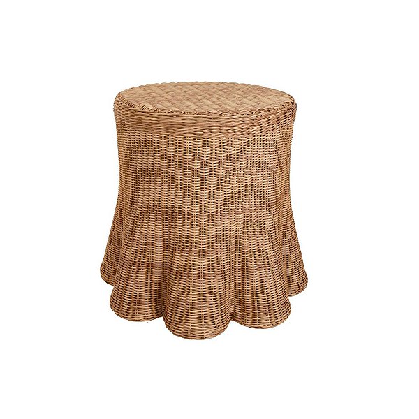 Mesa de apoio redonda de rattan com babados