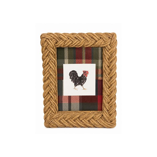 Quadro galinha com moldura rattan trançado