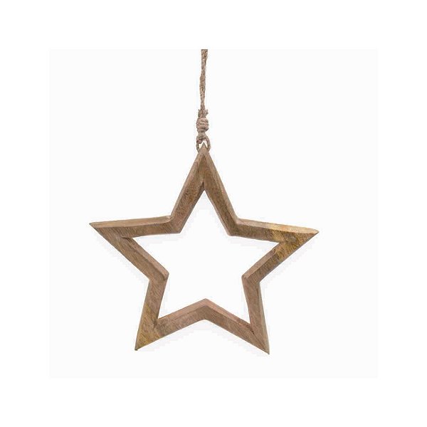 Enfeite Natal estrela vazada de madeira para pendurar